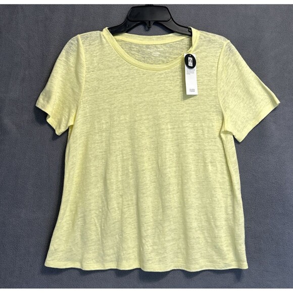 NWT Eileen Fisher 100% Organic Linen Jersey Crew Neck T Shirt Citrus Yellow M - Picture 4 of 10